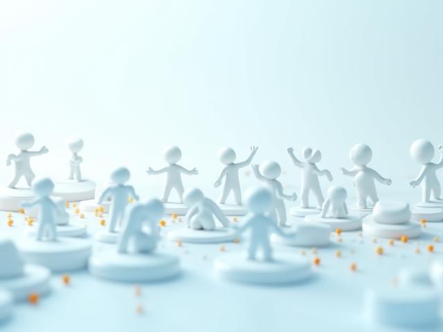 Eine grafische Darstellung, die zeigt, wie getrennte, stilisierte Menschensymbole sich zu einem verbundenen, kollaborativen Netzwerk entwickeln, unterstreicht die Bedeutung von Zusammenhalt im Change Management.