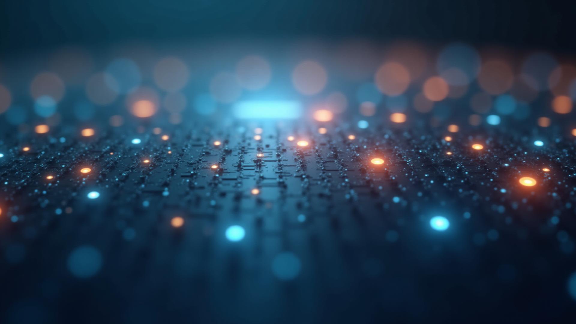 Abstraktes Netzwerk aus verbundenen Datenknoten und Lichtstrahlen, die digitale Transformation und Technologie symbolisieren.