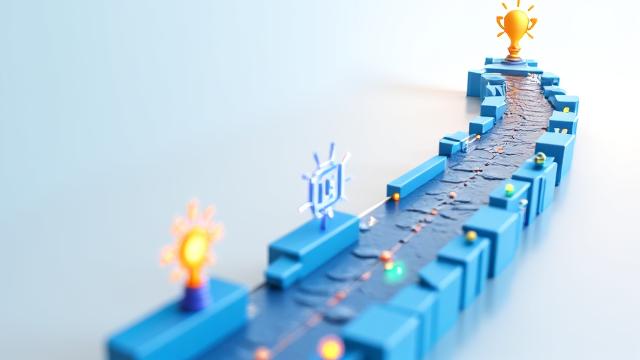 Visuelle Darstellung einer Roadmap von einer Idee zu einem erfolgreichen Ergebnis mit KI